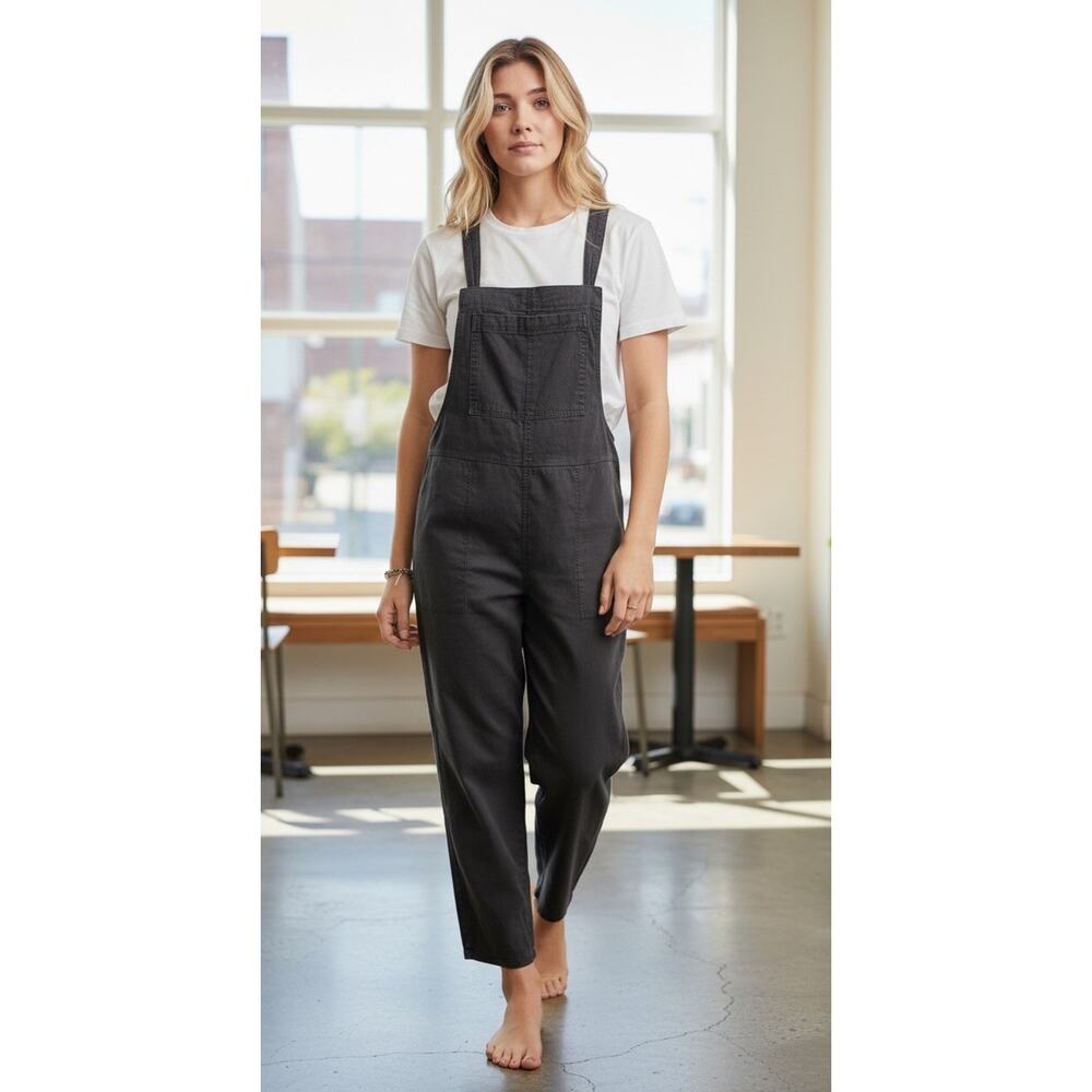 NWT Aerie Sz M Cotton Werk & Play Twill Adjustable Overalls Jumpsuit Smoked Gray